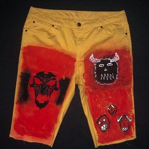 Tan/Beige Hand Painted Demons Shorts